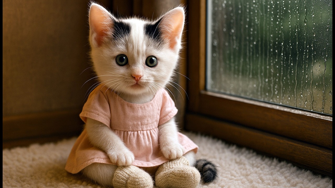 🌧️ Little Kitten’s Rainy Window Day: A Cozy Escape Inside 🪟☕