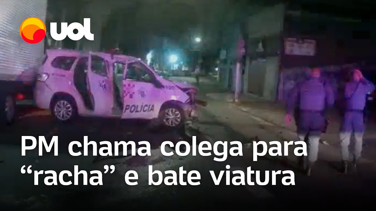 Policial chama colega para ‘racha’ e bate viatura; câmera corporal registra o momento