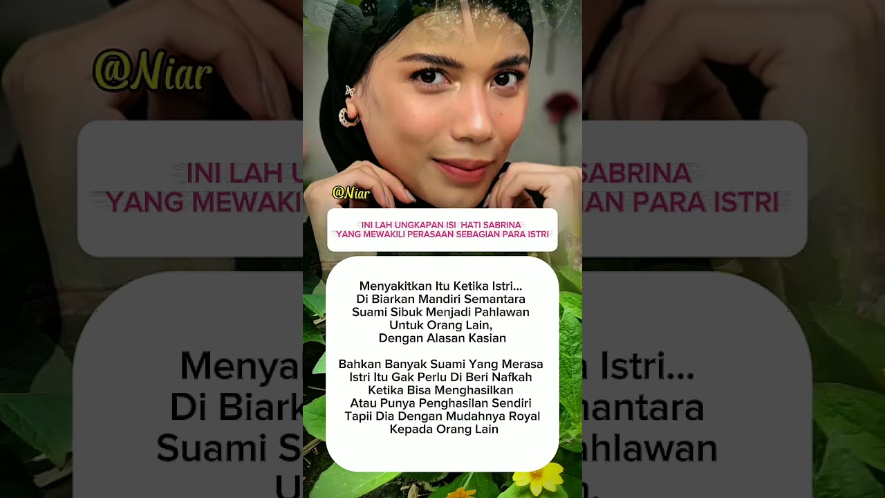 Inilaj.Ungkapan isinHati Sabrina yang  mewakili Perasaan Sebagian Para Istri.. 