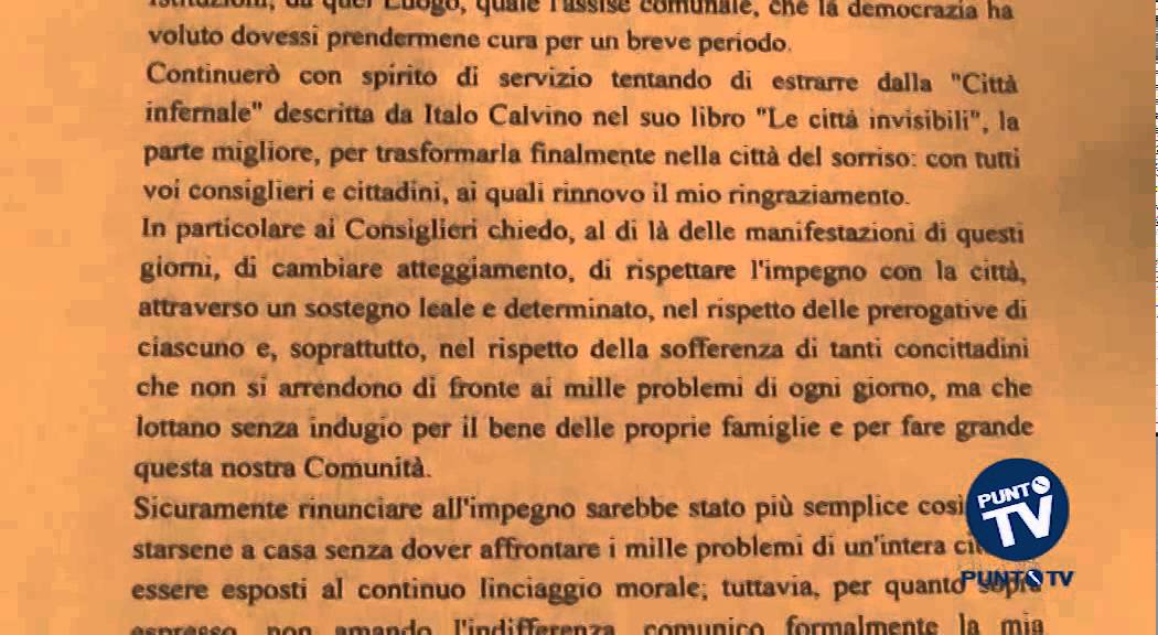 Gravina in Puglia: il sindaco Valente ritira le dimissioni