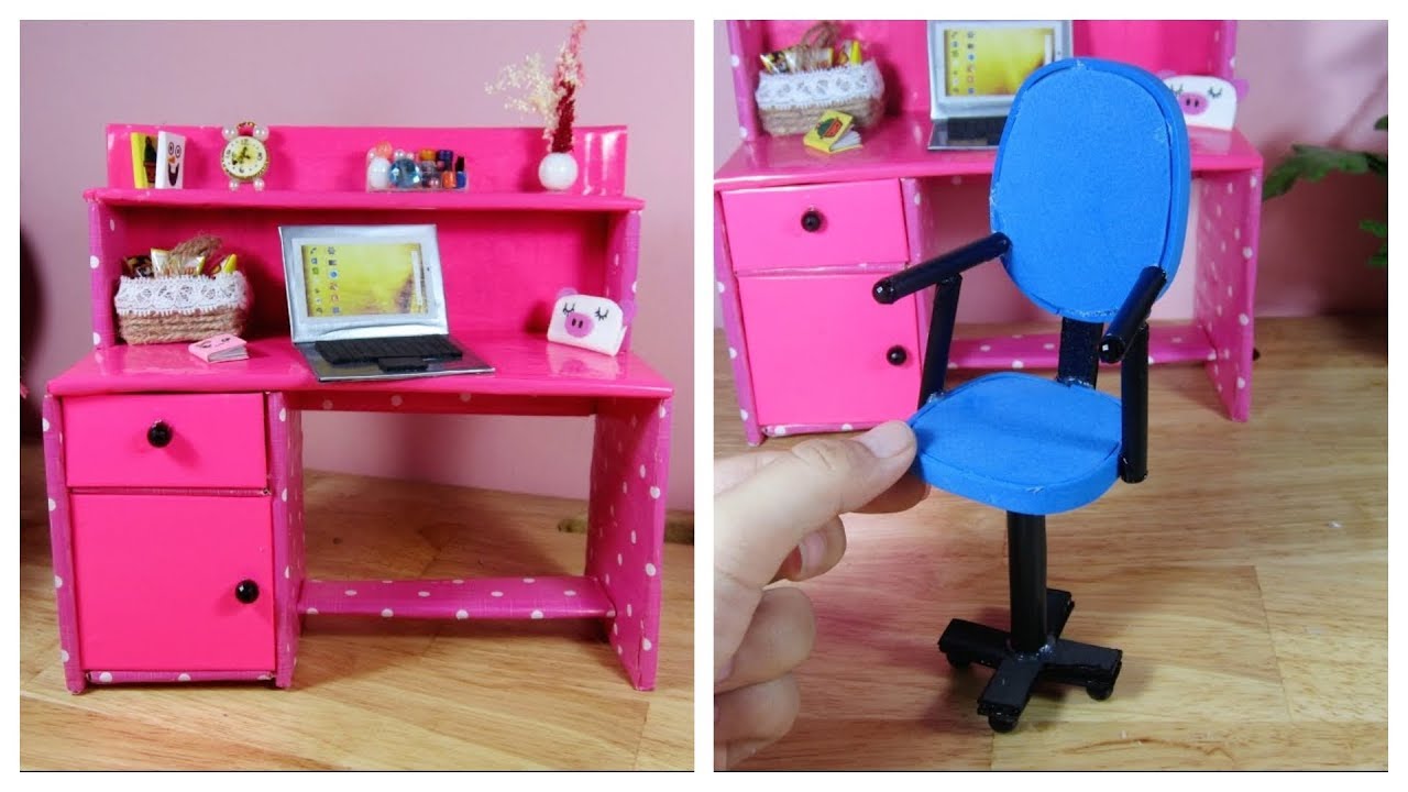 DIY Miniature Dollhouse Desk and Chair - Hacks And Crafts