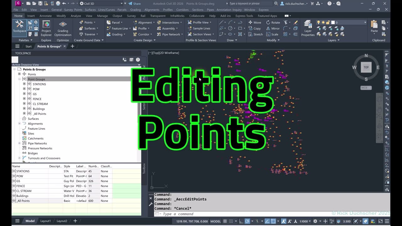 Editing Points in Civil 3D.