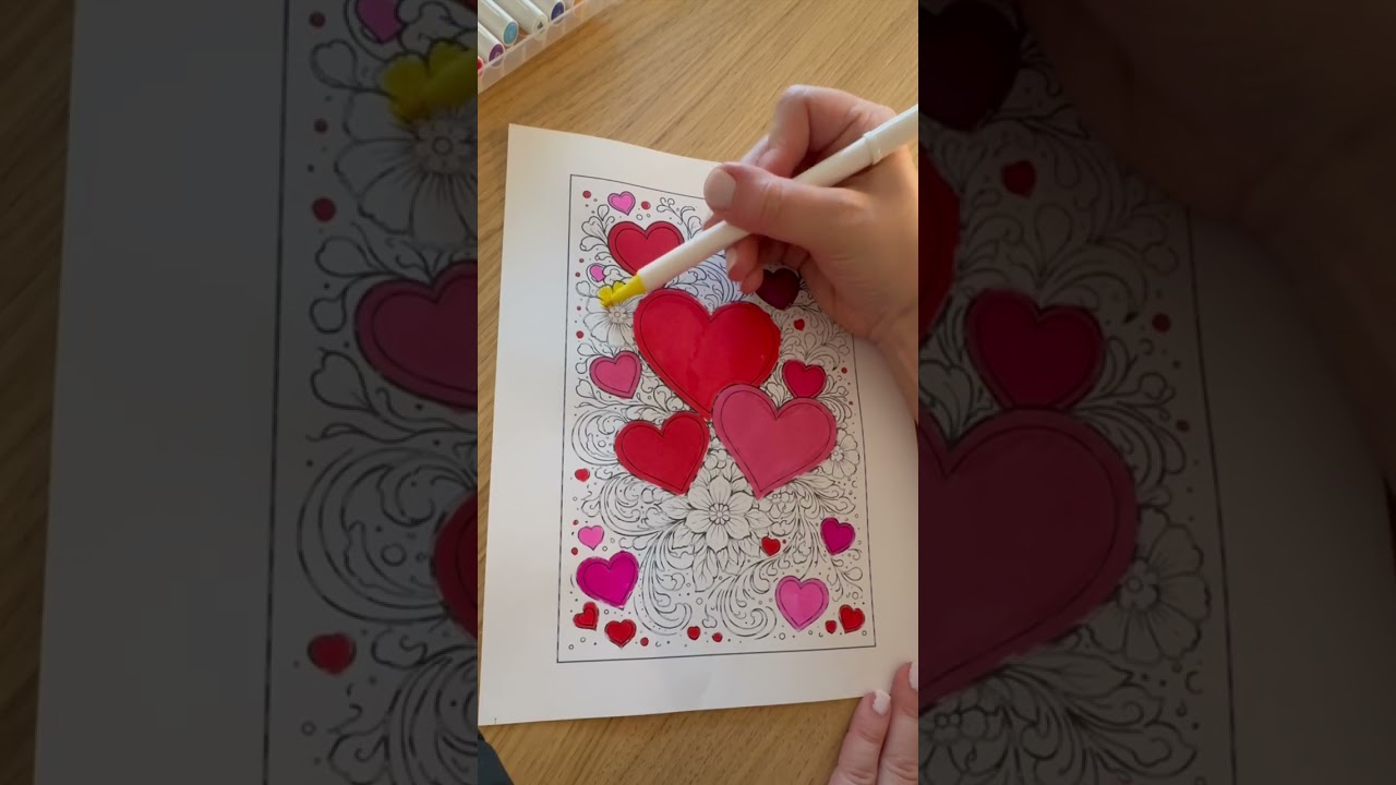 ASMR Cute Hearts Session | Marker Coloring Video| Color With Me Adult Coloring