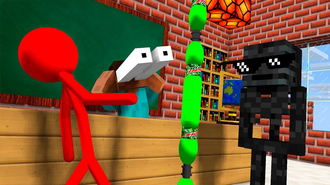 Monsters & Herobrine: STICKMAN & BOTTLE FLIP CHALLENGE - Minecraft Animation