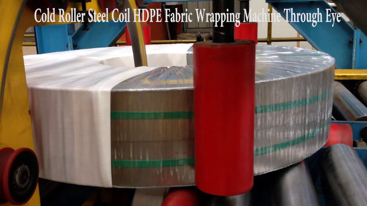 COLD ROLLER STEEL COIL HDPE FABRIC WRAPPING MACHINE THROUGH EYE