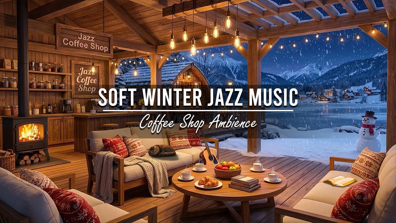 ❄ Cozy Lakeside Porch Ambience with Soft Winter Jazz Music & Snowfall for Work, Study, Relax