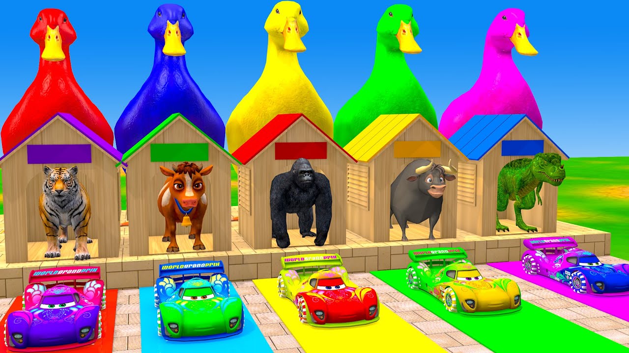 Long Slide Game With Cow Elephant Gorilla Hippopotamus Tiger 3d Animal Game Funny 3d Animals