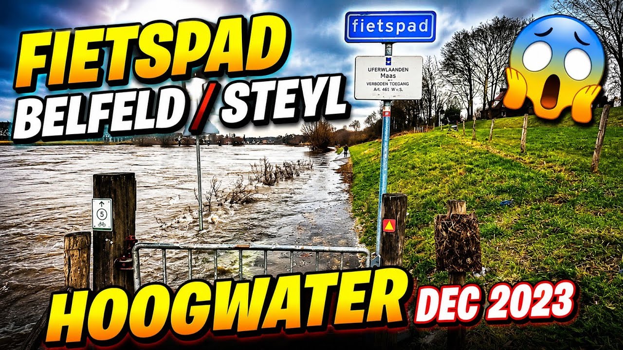 Hoogwater Limburg Gopro beelden fietspad Maas Belfeld/Steyl