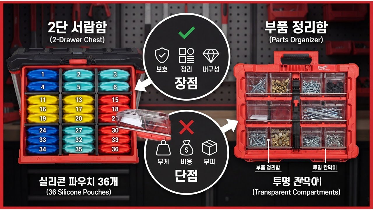 볼트 찾는데 10분? 이제 그만! 밀워키로 부품 정리 혁명 | 2단 서랍장 vs 부품 서랍함 솔직 리뷰