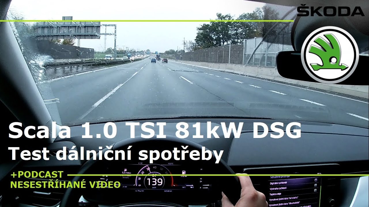Škoda Scala 1.0 TSi DSG 81kW - POV test průměrné spotřeby na dálnici s výkladem za volantem.