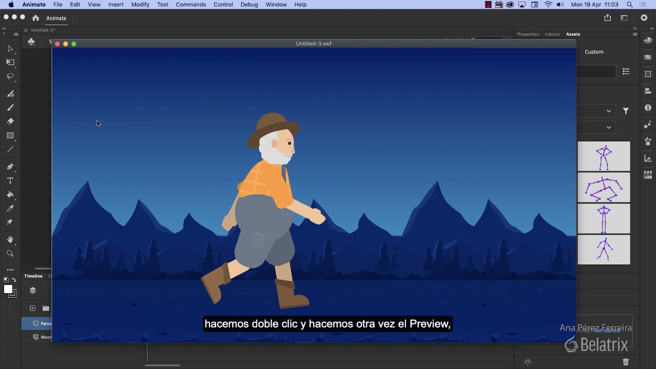 Utiliza la biblioteca de activos, rigging y cámaras con Adobe Animate CC.