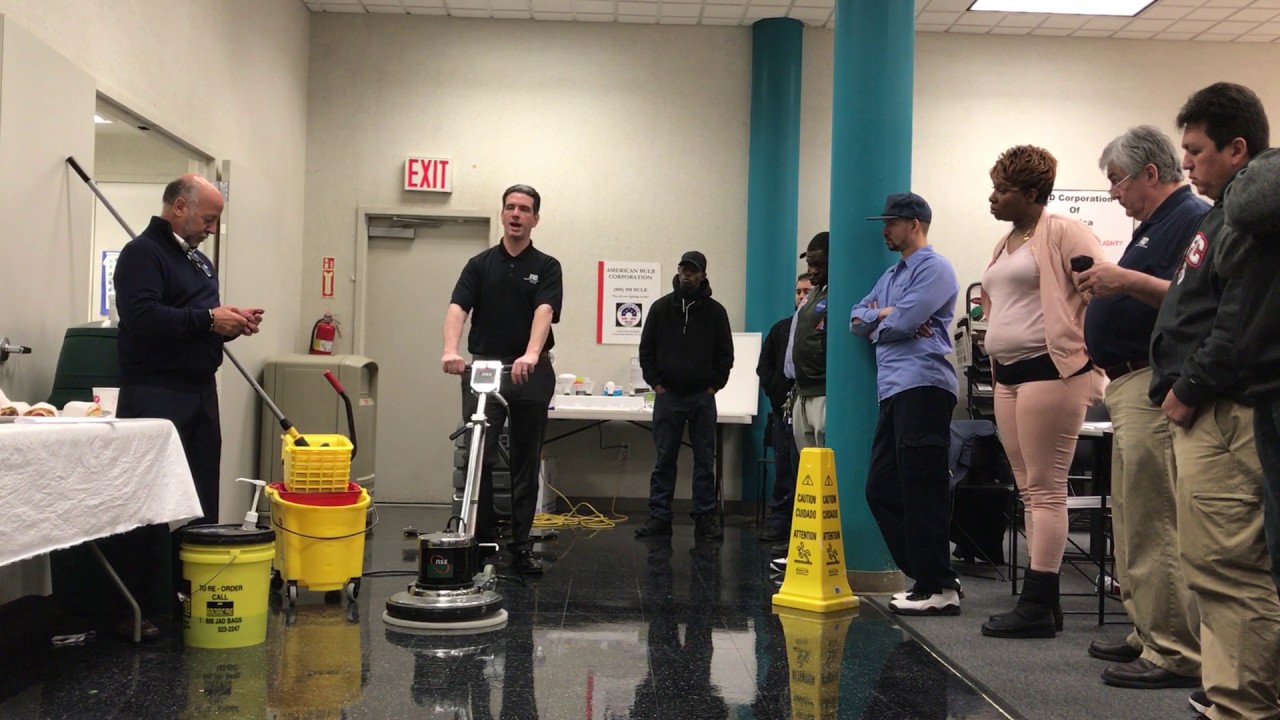 3/8/17 – JAD Commercial Tile Seminar –  Chris stripping and scrubbing floors