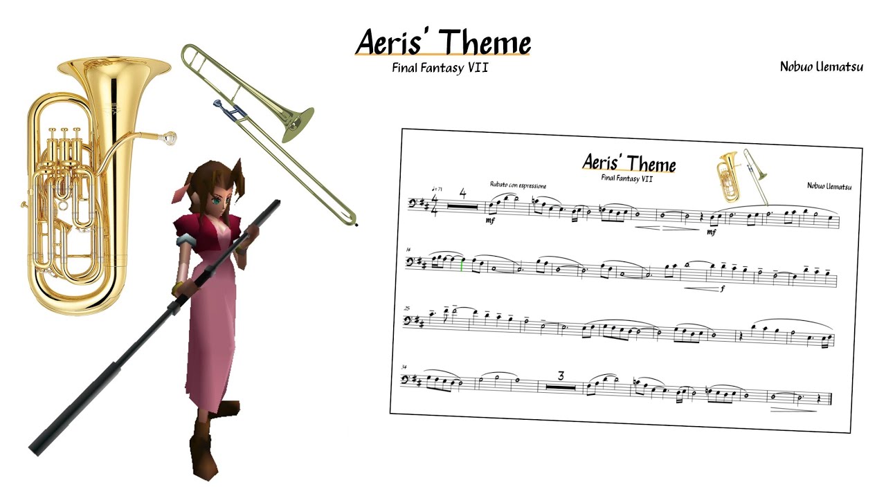 Aeris' Theme From Final Fantasy VII - Euphonium or Trombone Play Along with Sheet Music