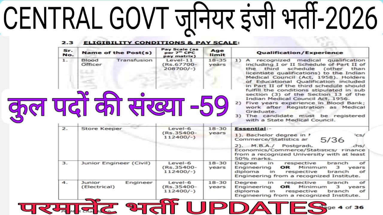 Central govt je vacancy-2026।CHANDIGARH MEDICAL COLLEGE JE। PGIMER JOB'S।TOTAL पोस्ट-59।DIPLOMA JOBS