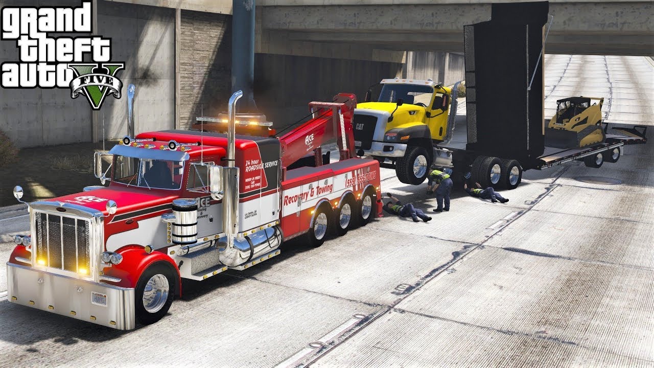 GTA 5 Real Life Mod #186 Towing A Dump Truck That Bed Was Stuck Up & Hit A Bridge