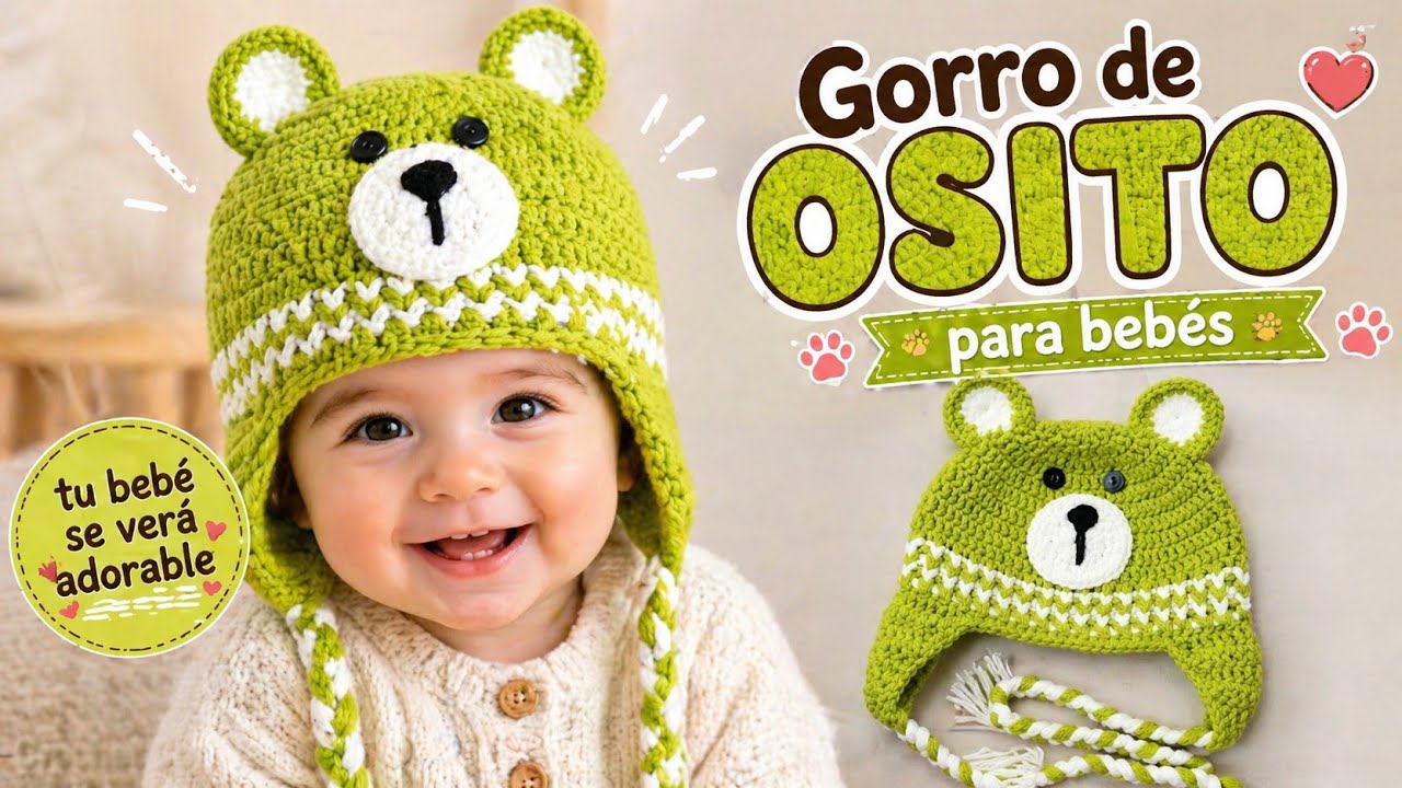 Gorro en forma Osito para niños/niñas a crochet. Te encatara!