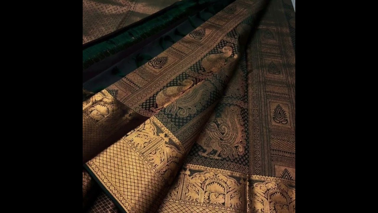 kanchipuram pure handloom silk saree in dark green..2g gold zari..silk mark certified