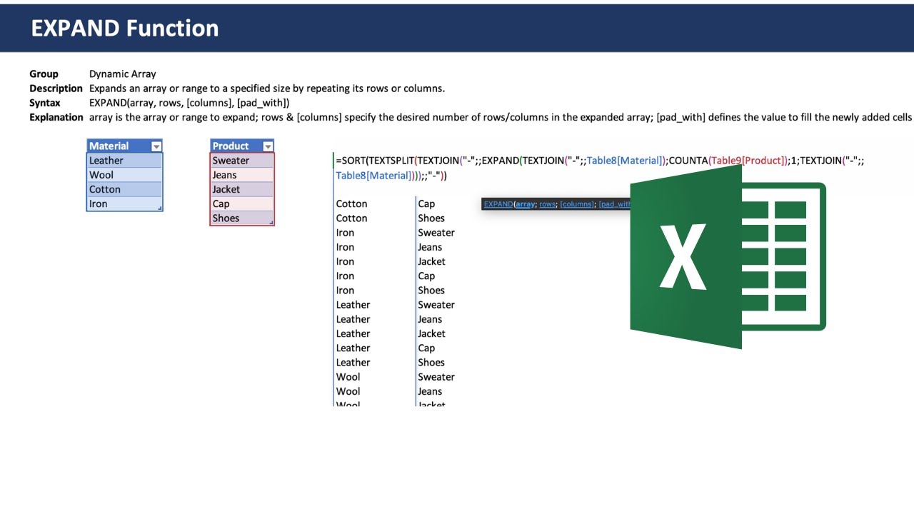 Excel EXPAND Function - Beginner Tutorial with examples