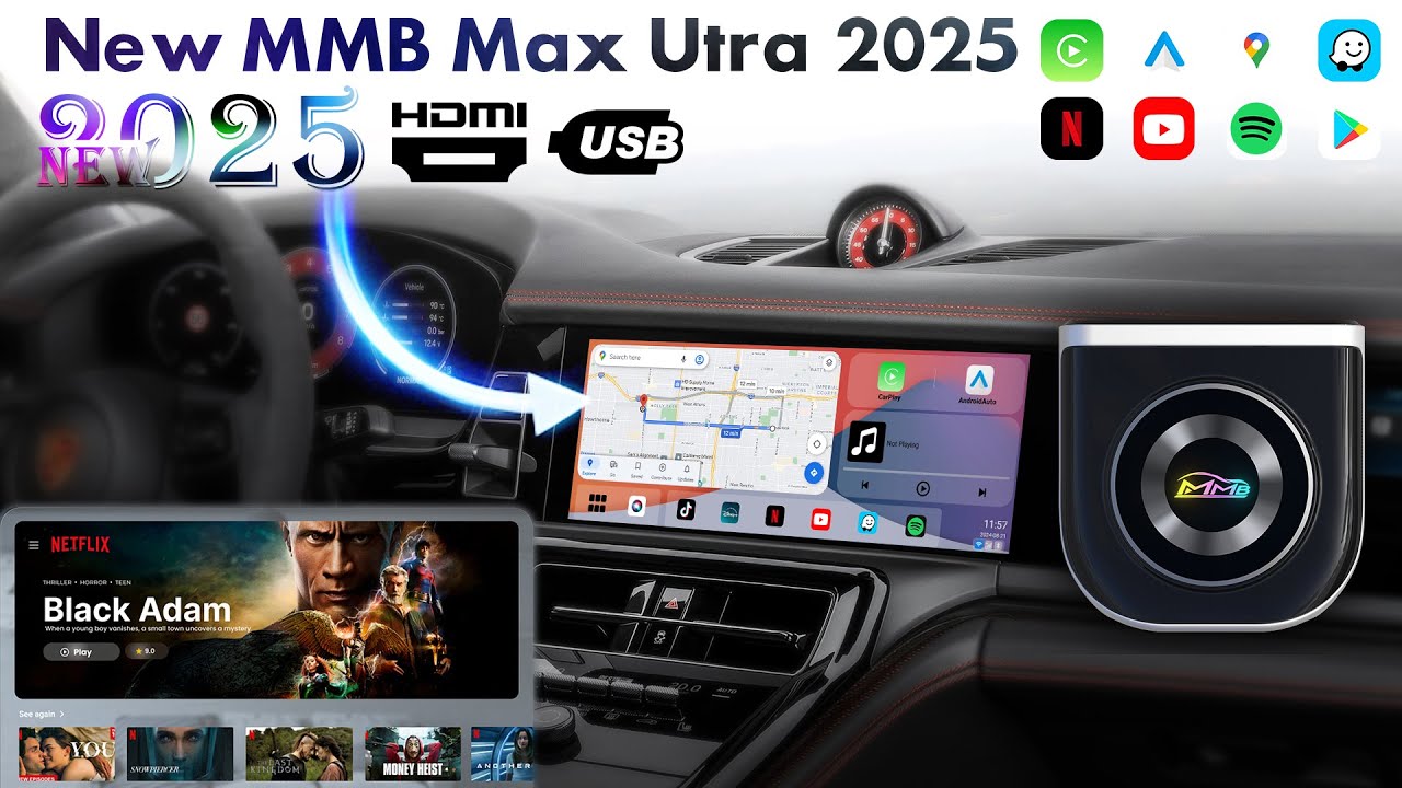 2025 NEW MMB MAX Ultra Carplay Android Magic AI BOX Qualcomm 6225 680 8+128GB Android 13 HDMI Output