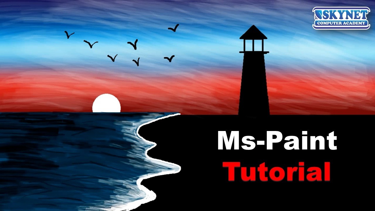MS Paint में Beautiful Sunset Scenery Drawing | Lighthouse Scene Step by Step 🌅#mspaint #digitalart