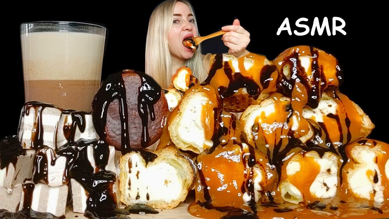 PROFITEROLES MUKBANG 먹방 | SALTED CARAMEL Profiteroles & CHOCOLATE Jelly ASMR | Nusha ASMR