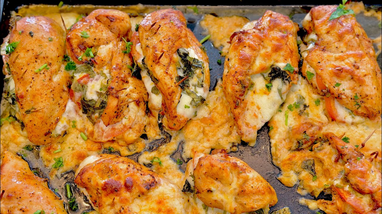 Juicy Stuffed Chicken Breast Recipe .Easy Oven Baked Chicken Dinner