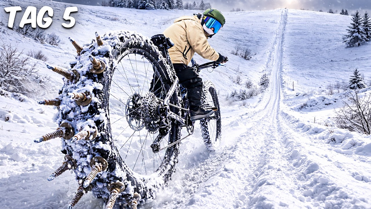 Wir fahren Mountainbike auf einer Skipiste..