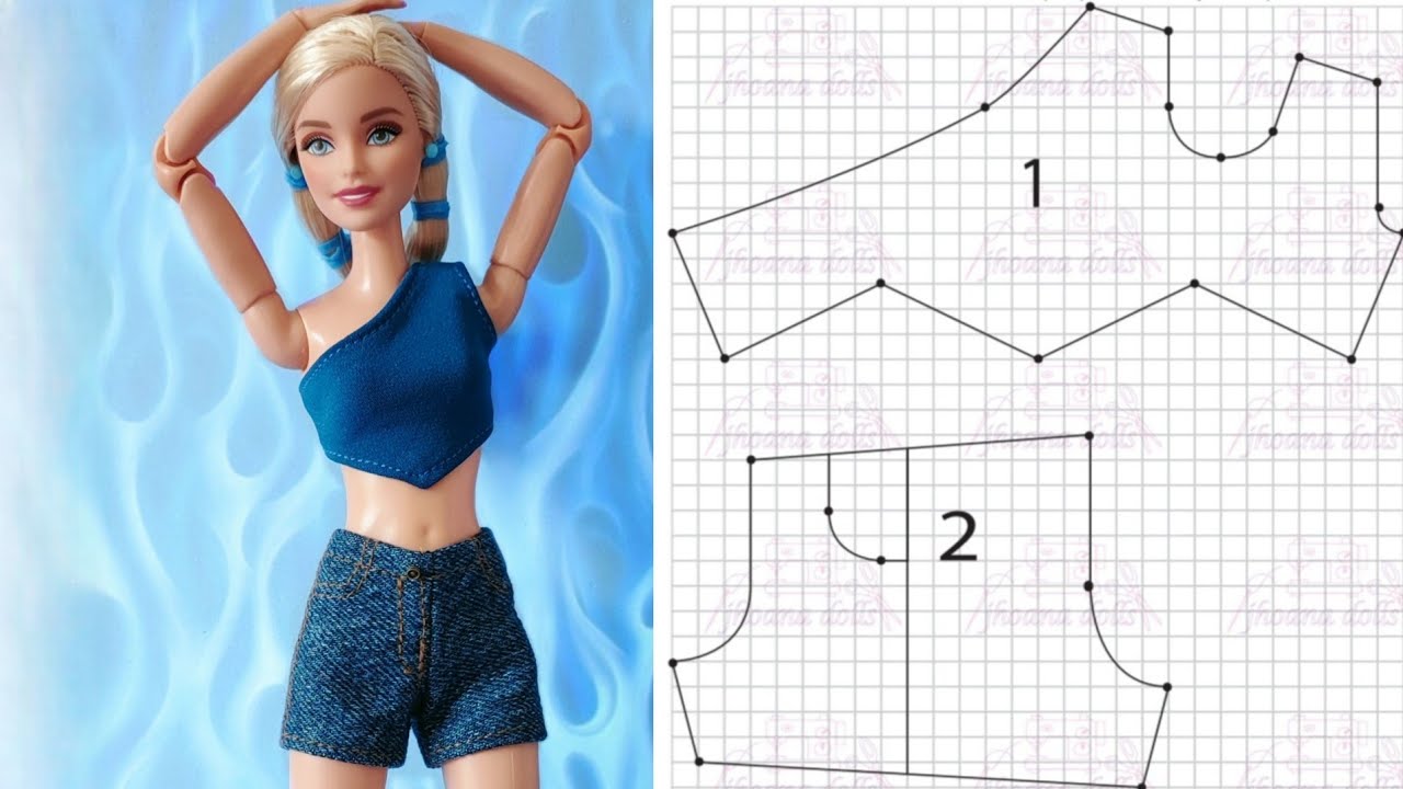 118 shorts y crop top asimétrico para Barbie(patrones en la descripción)