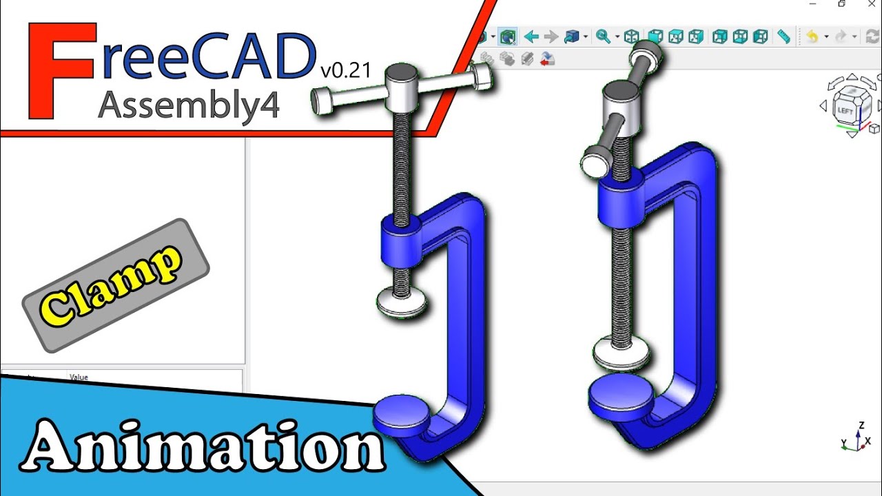 FreeCAD Assembly4 workbench: animate C-clamp