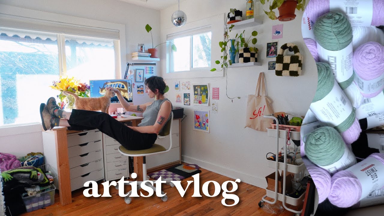 ARTIST VLOG 🐸✨ opening art mail, making tufted rugs, and redecorating my studio!