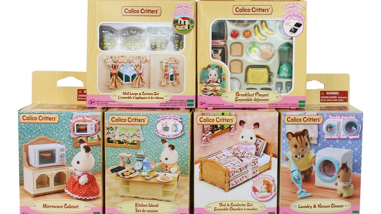 Calico Critters Village Furniture and Accessory Sets Unboxing Toy Review