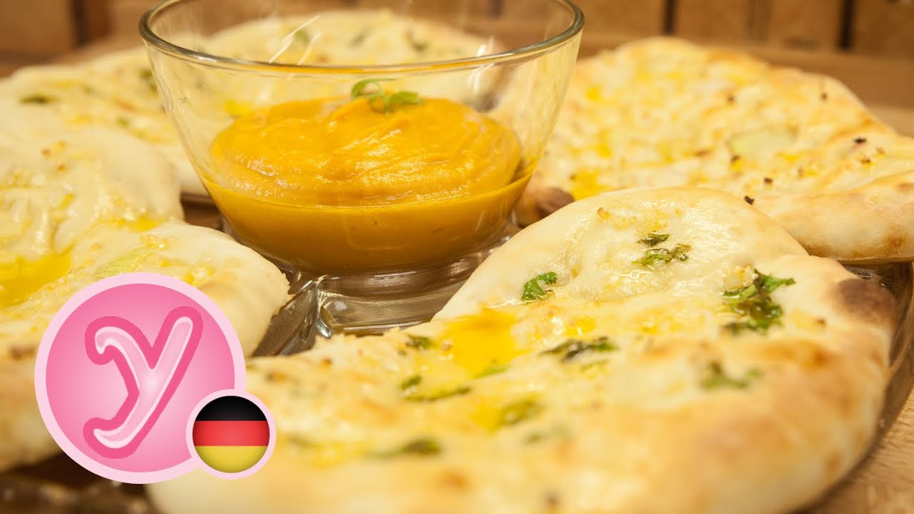 Fluffiges NAAN-Brot mit Butter und Knoblauch - ein leckeres vegetarisches Gericht