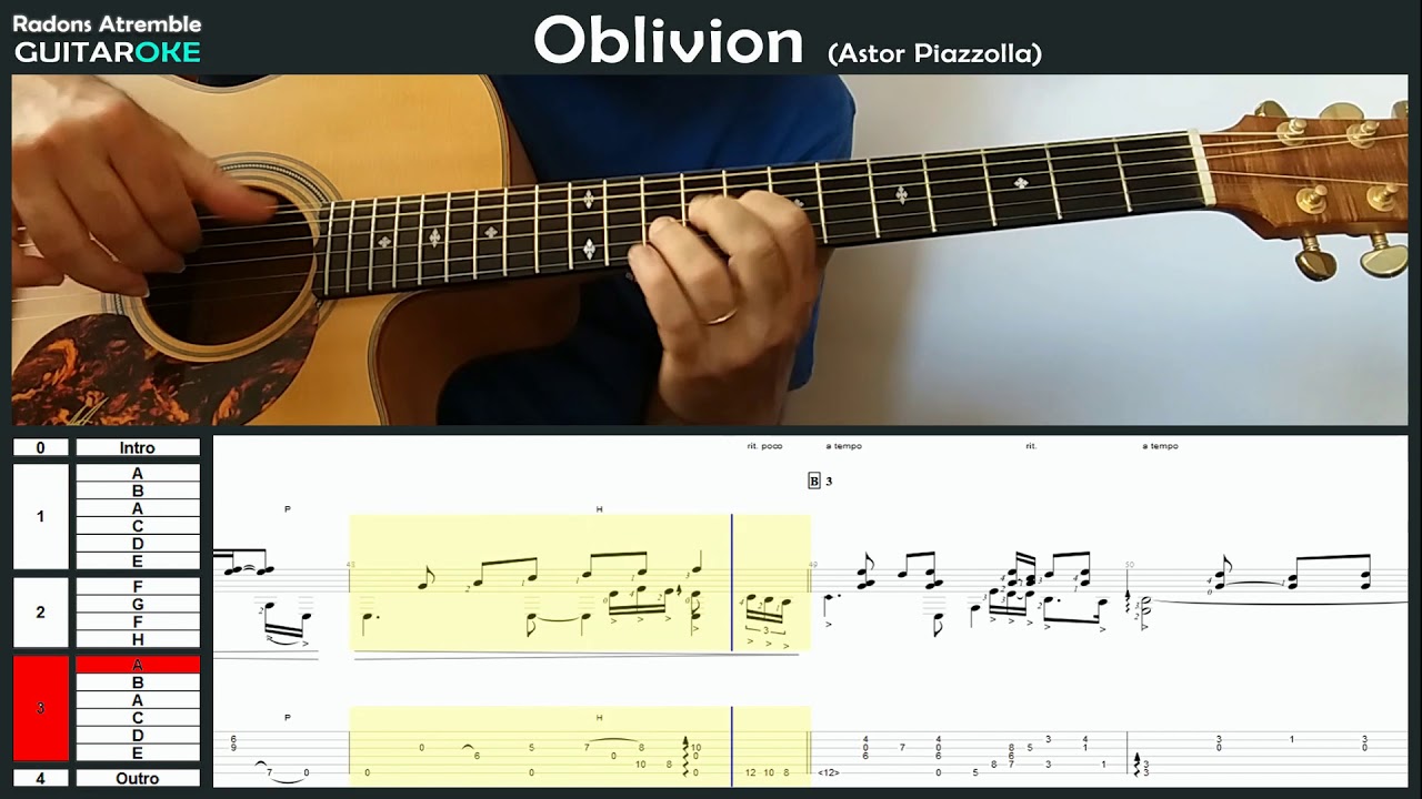 Oblivion - (Astor Piazzolla) - Roland Dyens - Guitar Tabs & Score