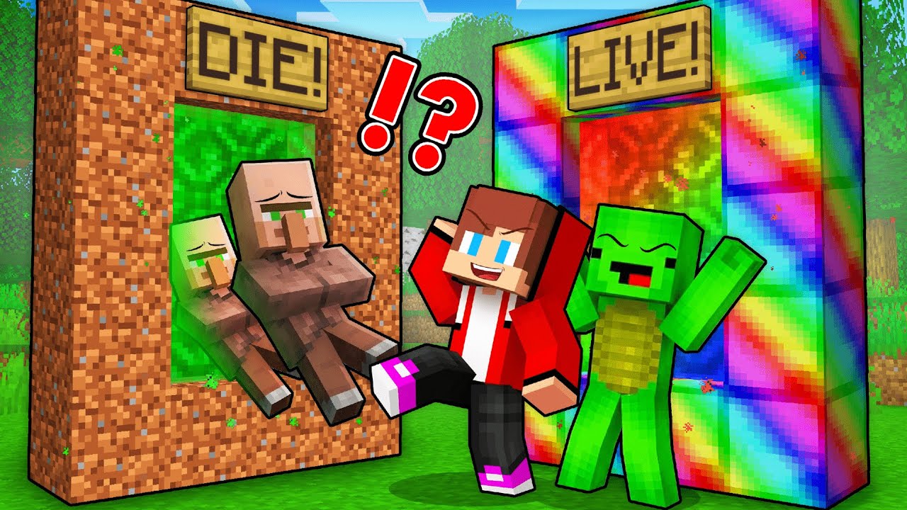 JJ and Mikey VS Villagers: Secret Portals Battle in Minecraft - Maizen