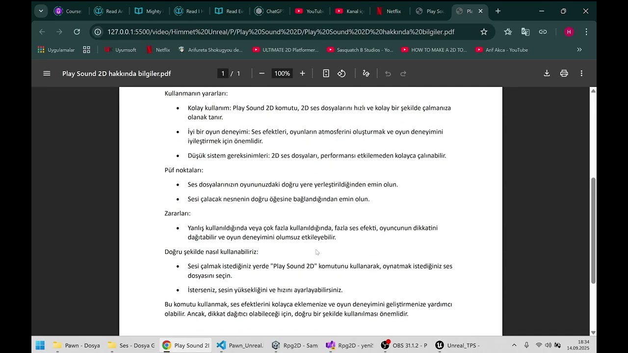 Unreal Engine 5 oyun motorunda Blueprint komutlarından Play Sound 2D komutu nedir