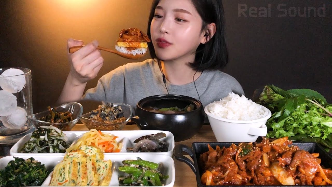 SUB)제육볶음 우렁된장 쌈밥 집밥 먹방 이것이 바로 한국인의 밥상 리얼사운드 Stir-Fried Spicy Pork & Soy bean Paste Stew Mukbang ASMR