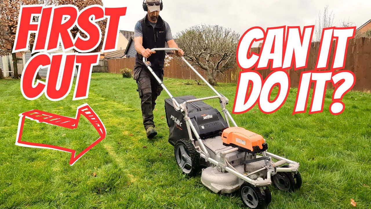 First LAWN CUT With A BATTERY MOWER. Pellenc Raison 