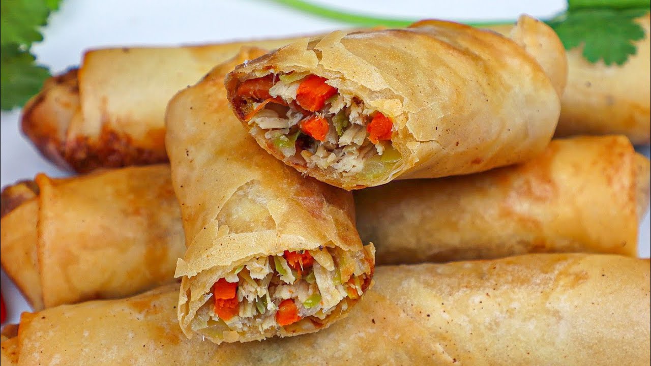 New Chinese Spring Rolls / Egg Rolls - Chicken Spring Rolls - Vegetables Spring Rolls - Iftar Snacks