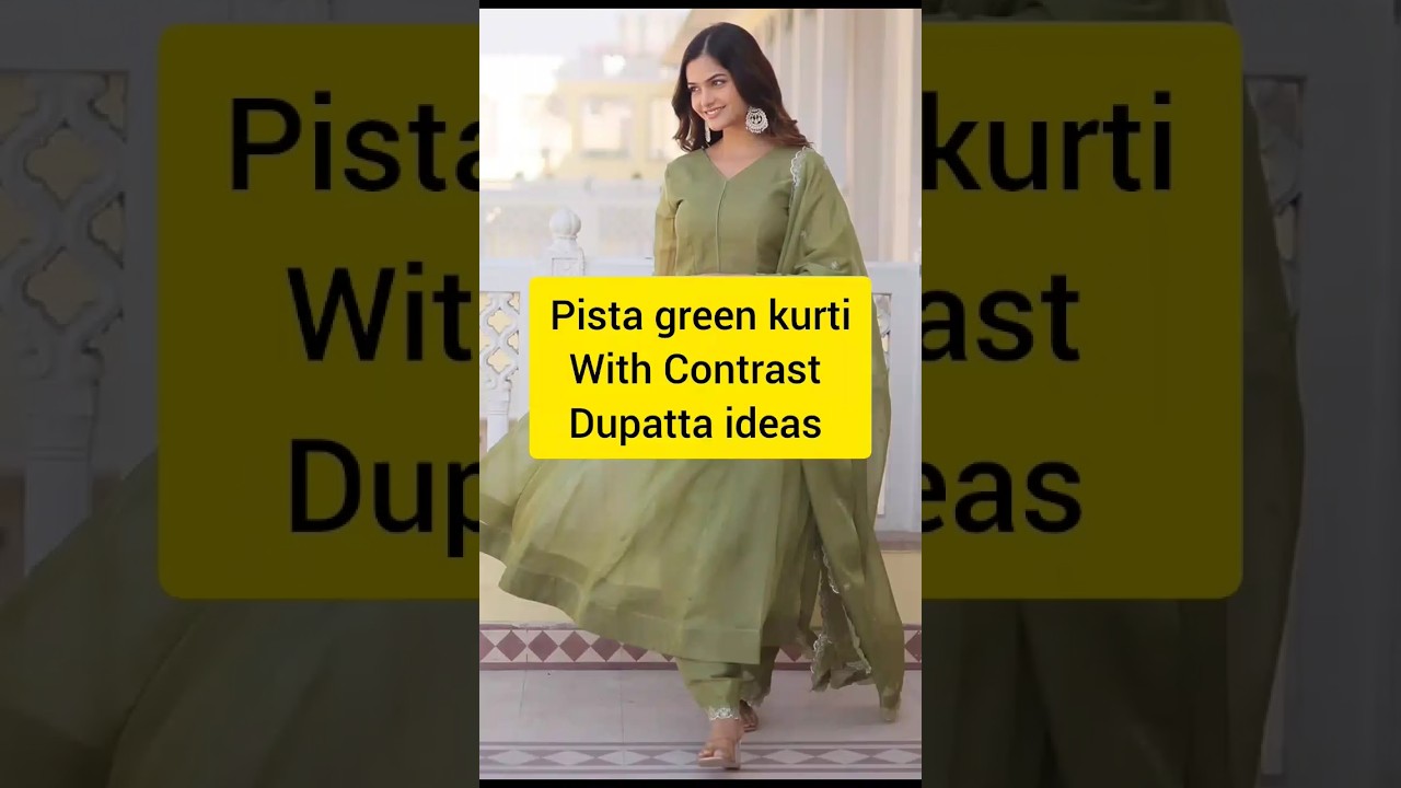 pista green kurti with Contrast Dupatta ideas 2025 Contrast duppta ideas for beautiful girls||👉