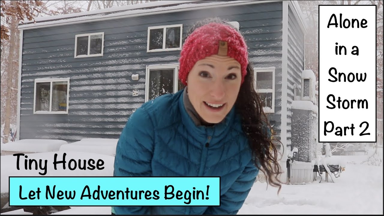 Alone in a TINY HOUSE Blizzard 2 / Wood Stove Cooking and Heating / Cubic Mini / LNAB on wheels snow