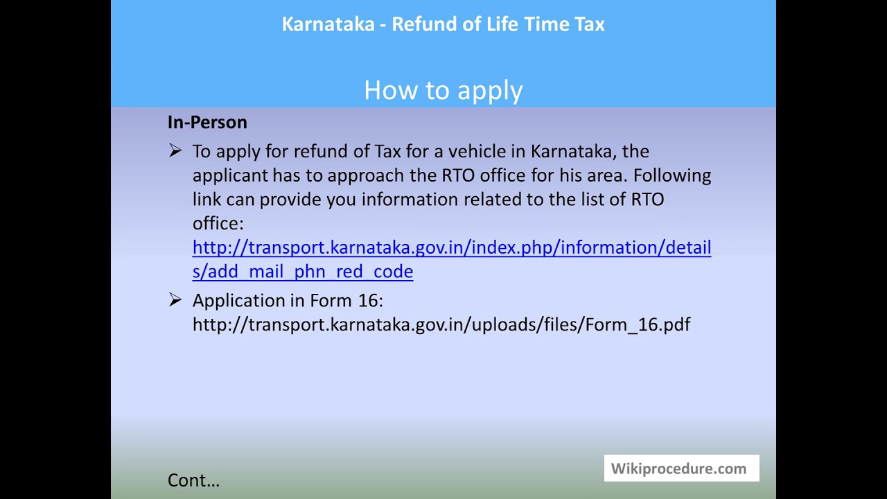 Karnataka - Refund of Life Time Tax