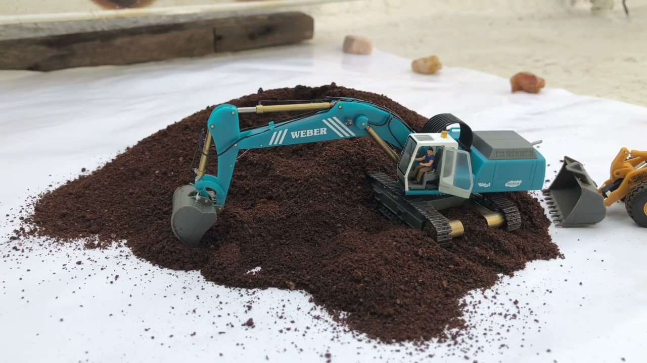 Micro RC Herpa 挖土機與鏟土機一起上工啦   清理咖啡渣14 ｜ 微型工程車 1:87 HO比例 靜改動