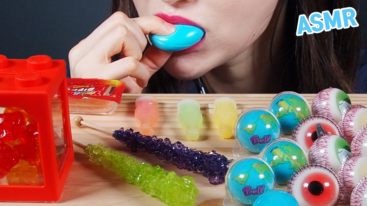 ASMR GUMMY JELLY, Nik-L-Nips WAX BOTTLES, ROCK CANDY 지구젤리, 닉클립 왁스병 먹방, 락캔디, 감자튀김 젤리 EATING SOUNDS