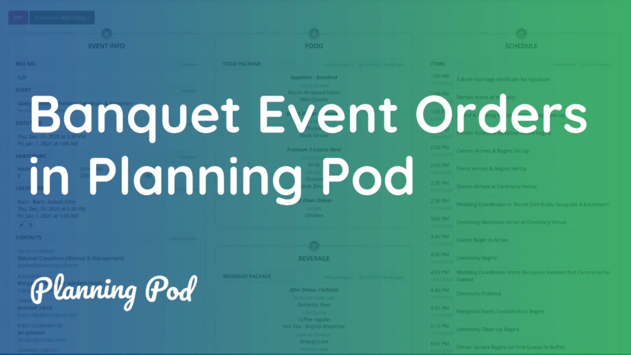 Banquet Event Orders - Planning Pod