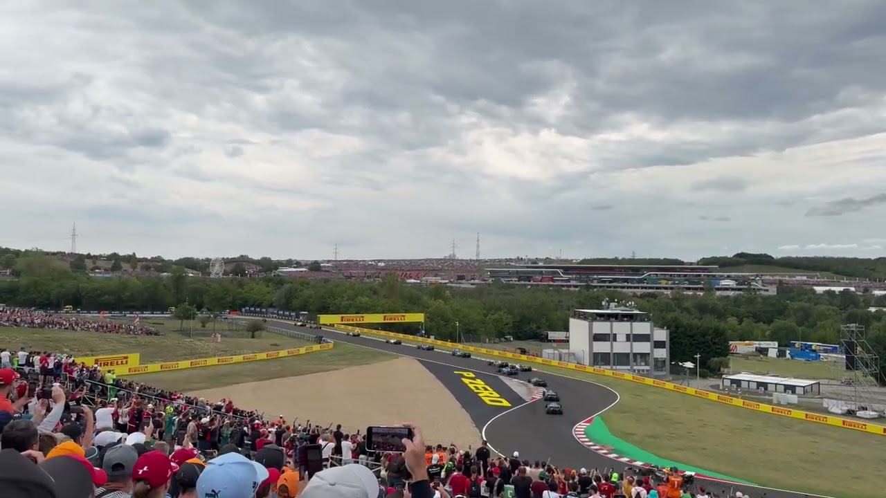 Formula 1 Grand Prix Hungary 2025 - First lap. Hungaroring Chicane 3 Grandstand view.