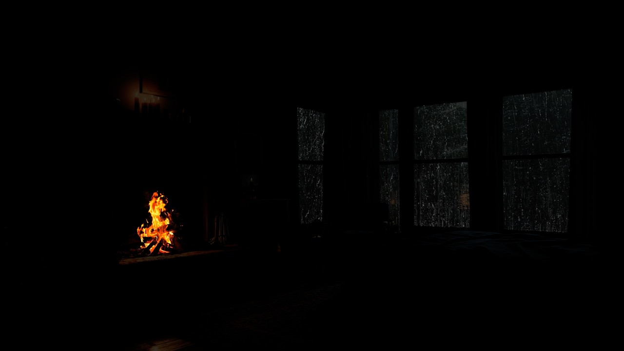 Cozy Rainy Cabin Night | Warm Fireplace and Gentle Rain Sounds for Focus and Deep Calm