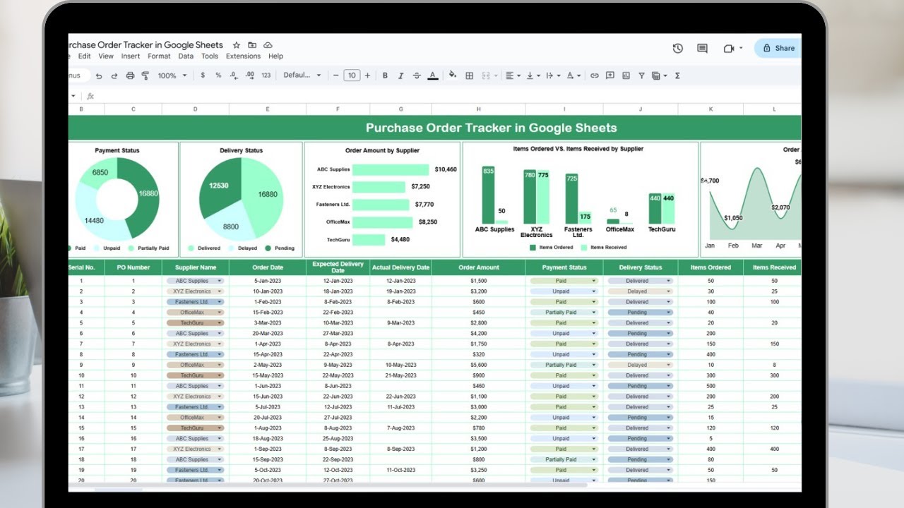 Purchase Order Tracker in Google Sheets