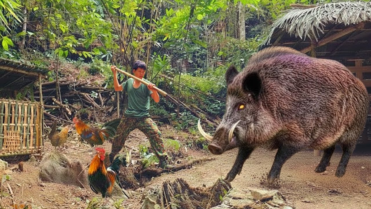 Terrifying Encounter: Giant Wild Boar Attack My Shelter | Survival Alone
