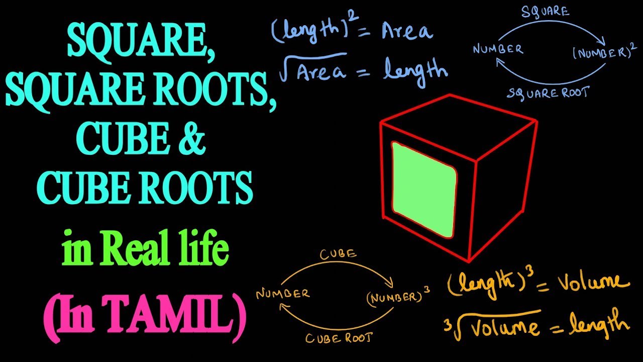 Square, Square root, Cube, Cube root in Real life - Application of Powers and roots(in Tamil)
