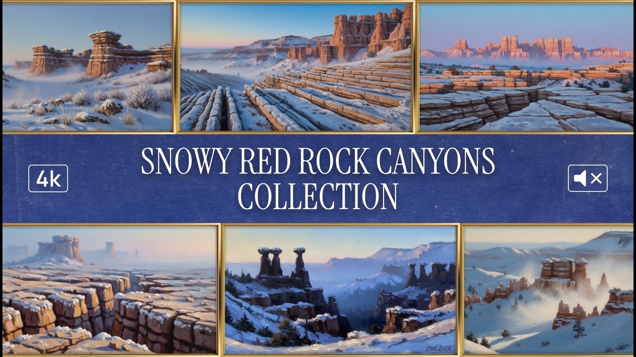 Snowy Red Rock Canyons – Winter Dawn Serenity | 4K Frame TV Art | No Music
